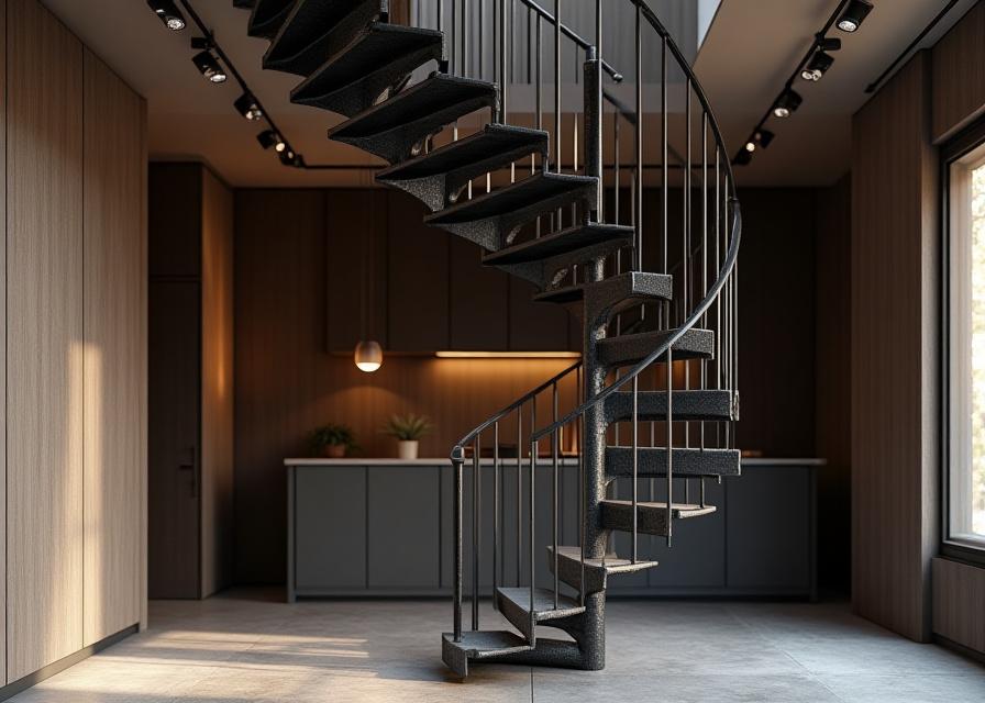 Escalier métallique spiralé dans un loft